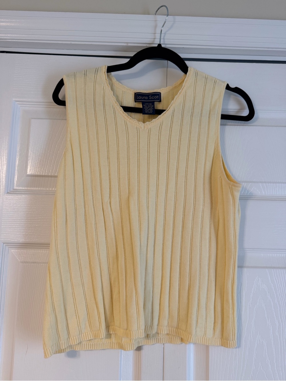 Laura Scott Cream Ribbed Sleeveless Knit Top